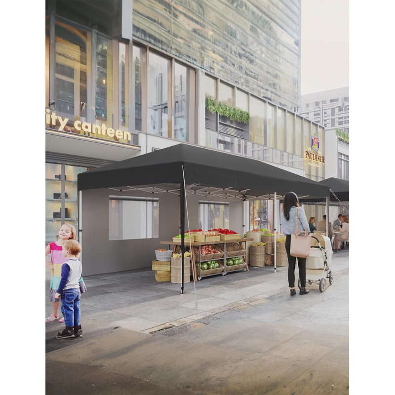 Pop-Up Canopy Tent 10X20 FT With 6 Removable Sidewalls, Waterproof & UV-Resistant, Black