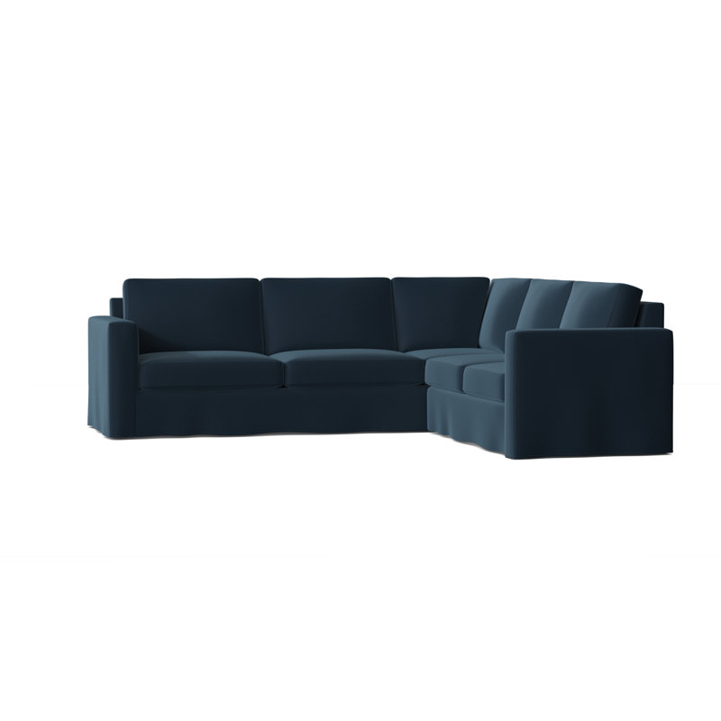 Canapé modulaire de coin large 108 po Bewley, Klein Azure, Acajou, Accoudoir à droite (vu de face)