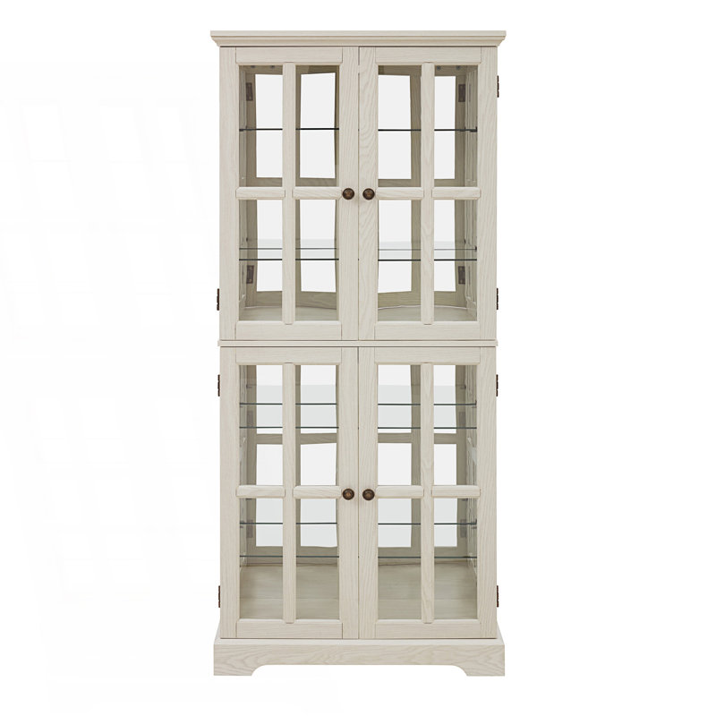 Curio Display Cabinet With Glass Doors, E26 Bulb Included, White