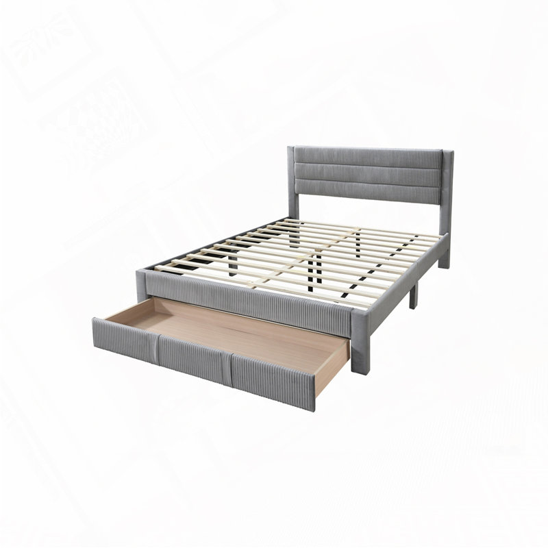 Lit rembourré avec rangement Corduroy, gris