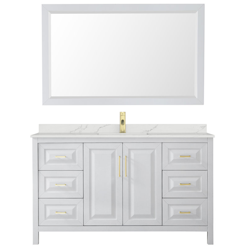 Daria 60'' Single Bathroom Vanity with Marble Top, Matte Black, Blue, White Quartz