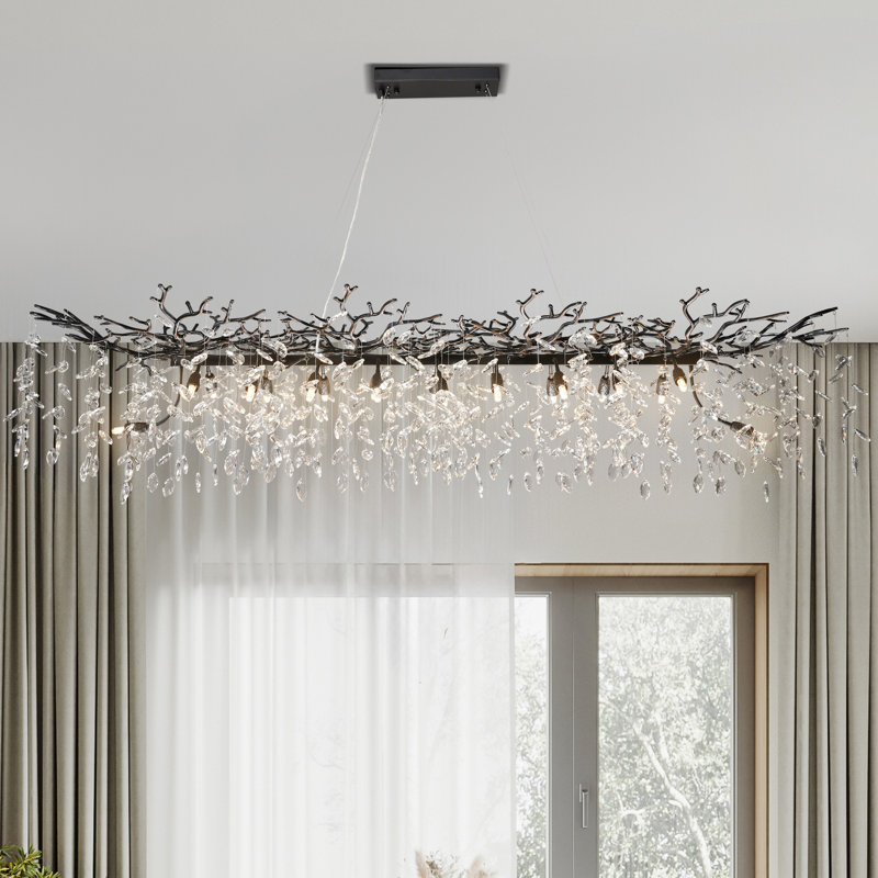 Lustres en cristal Erdenheim, H 16,9 po x l 70,8 po x P 25,5 po, Noir