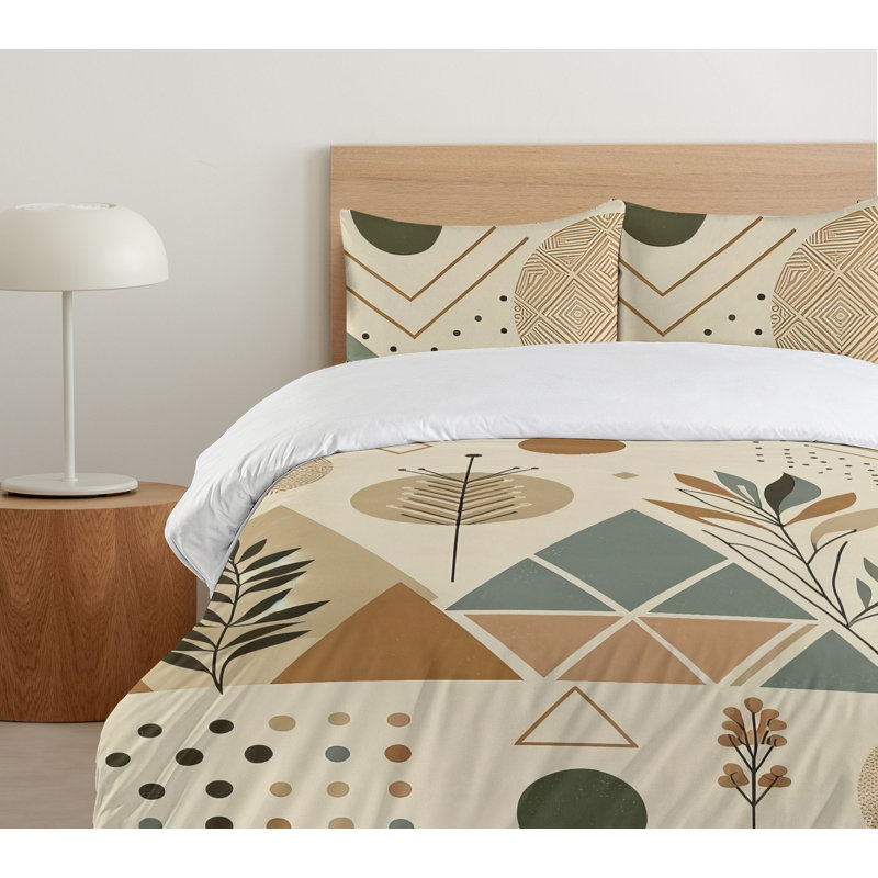 Bohemian Geometric Ecru Beige Blue King Duvet Cover Set
