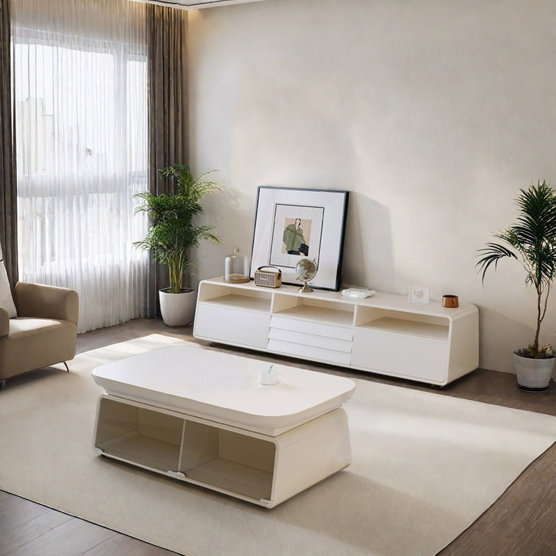 Table basse de style crème jumelée à un meuble télé