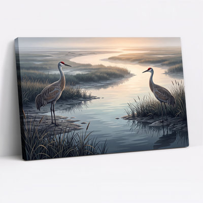 Art mural sur toile, "Deux grues du Canada"