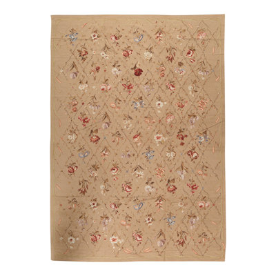 One-of-a-Kind High-Quality Hand-Knotted Beige/Pink/Brown Area Rug