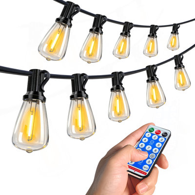 Guirlande de 60 lumières solaires imperméables, lumières de patio alimentées à l'énergie solaire avec télécommande et port USB, 15 ampoules incassables à DEL à 3 modes, lumière solaire à intensité variable pour le jardin de camping