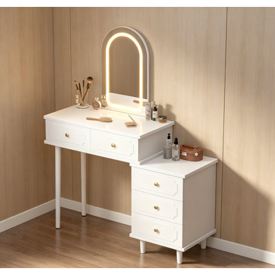 Coiffeuse de maquillage avec miroir et lumières, coiffeuse blanche moderne à 2 tiroirs et armoire réglable à 3 tiroirs pour la chambre à coucher