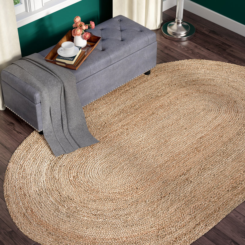 Tapis en jute tissé à la main Arria, Ovale 7 pi x 9 pi