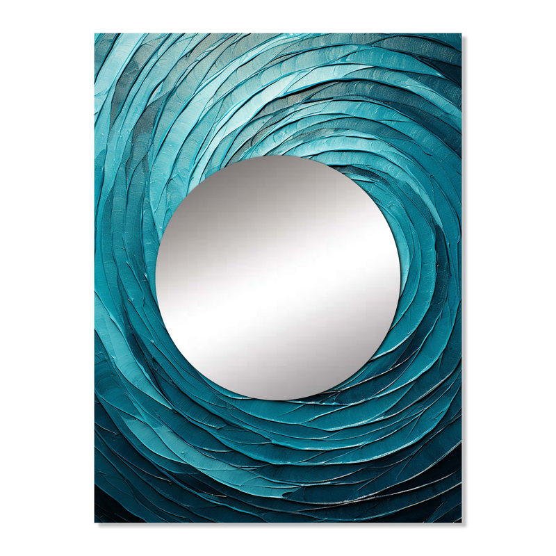 Teal Twist Tranquility Spiral II - miroir décoratif à spirales abstraites, miroir mural moderne, impression sur métal