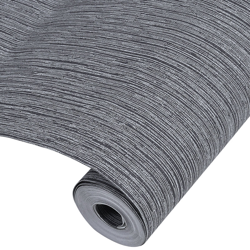Mikyra 10m x 53cm Flocked Wallpaper Roll, Dark Grey