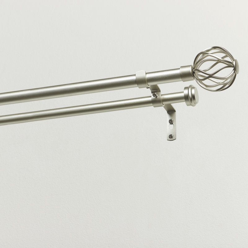 Matte Silver Double Curtain Rod with Wavy Sphere Finials
