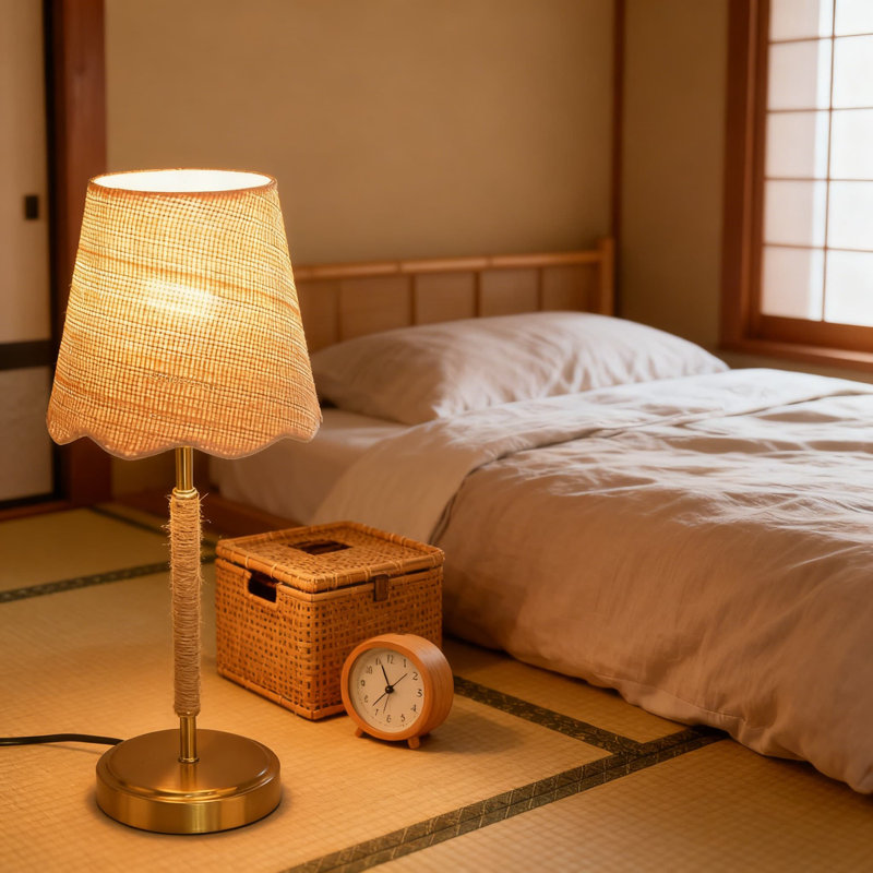 Boho Table Lamp With Touch Control, Handcrafted Rattan Shade And Brass Base, Compact Nightstand Lamp For Bedroom, Living Room, Or Office Desk