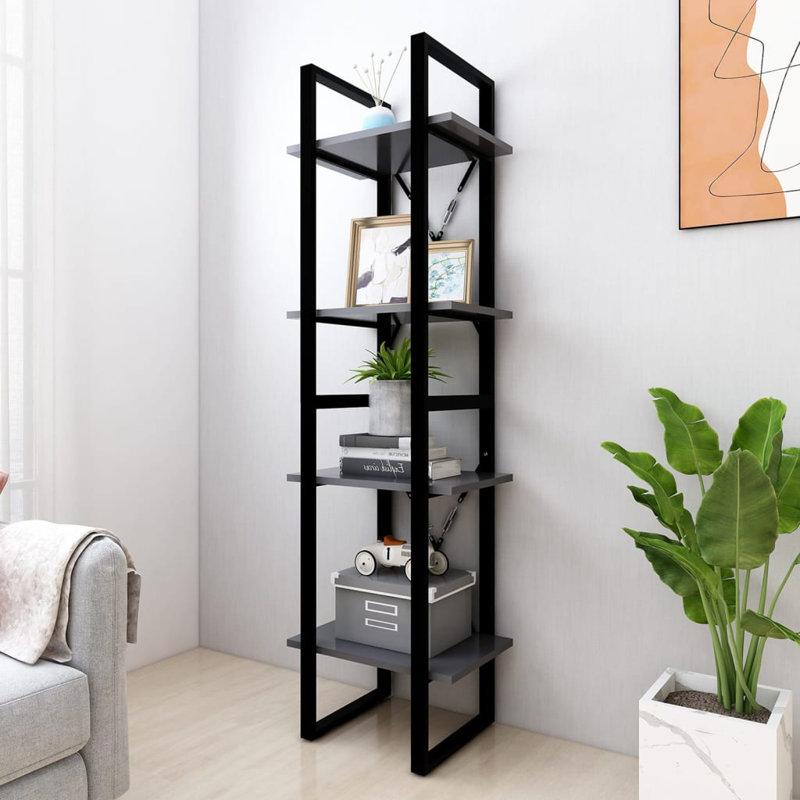 Bibliothèque Canne en bois d'ingénierie, (4 tablettes) H 55,1 po x l 15,7 po x P 11,8 po, Gris foncé