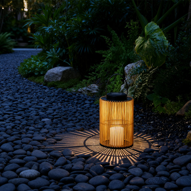 2pcs Solar Powered Woven Lantern - 9.64" Black & Amber, Pp+pe Garden Light, Auto On/off, Weatherproof