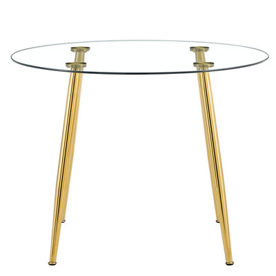 Dining Table, 40 - Inch Transparent Tempered Glass Top, Electroplated Golden Metal Legs, Stable And Safe, Easy To Install For Everyone Clear Comfortable, Quick Assembly