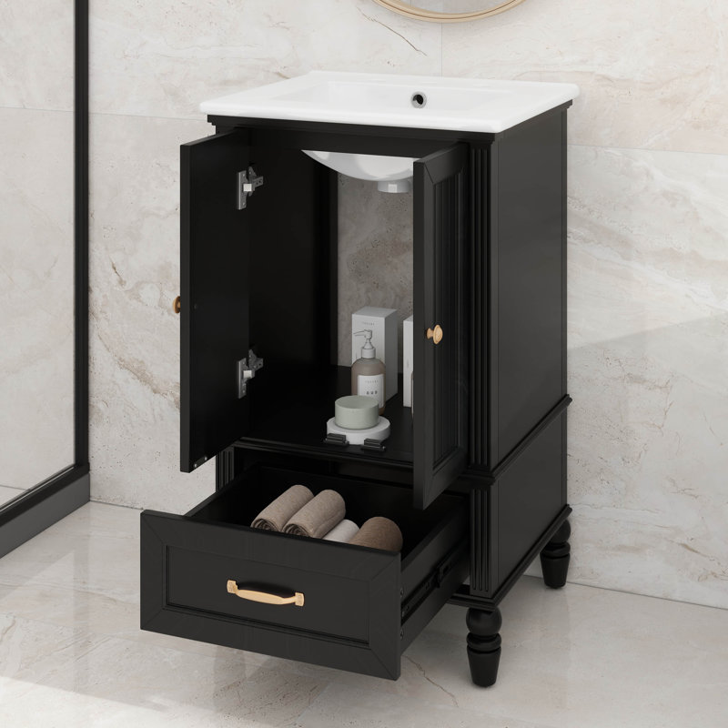 Meuble-lavabo de 20 po avec lavabo, deux portes, butoir de porte magnétique et patins réglables, un tiroir
