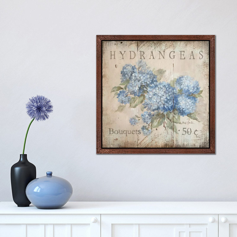 Hydrangeas Bouquets (50 Cents) 1 Piece Wrapped Canvas Painting, 93.98 cm H x 93.98 cm W, Brown Framed