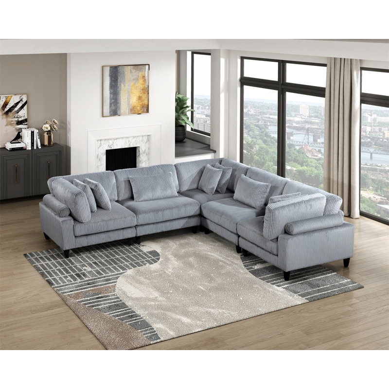 Ensemble modulaire 5 pièces 5 pièces Modulaire Velours côtelé gris 2X Fauteuils 3X Sièges d'angle Coussins doux