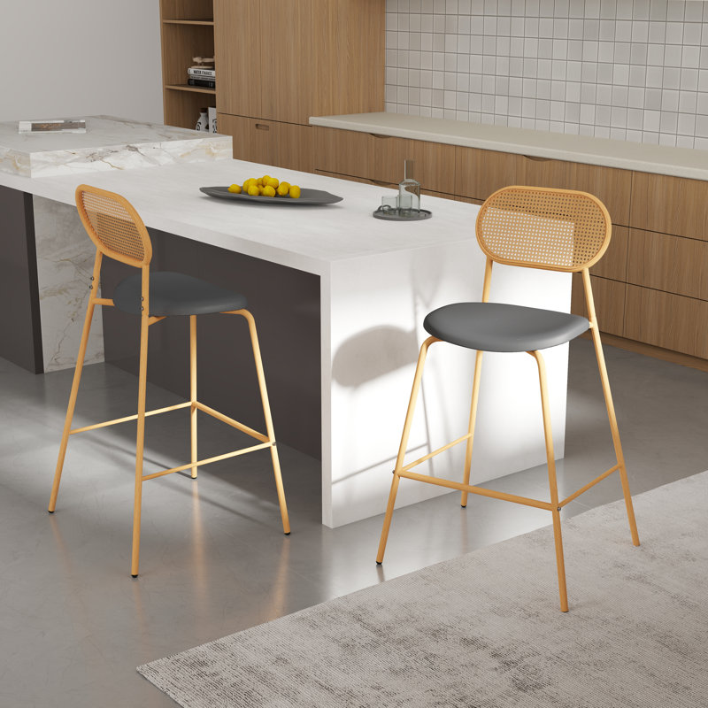 28 Inch Counter Height Bar Stool, Upholstered Seat With Back For Kitchen/bar (set Of 2), Gray