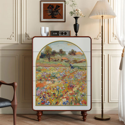 French retro oil painting chest of drawers