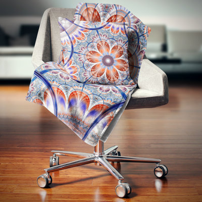 Brown and Blue Large Fractal Flower - Floral Printed Pillow