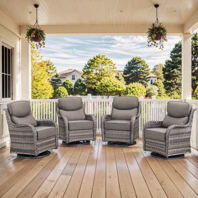 Smilario 4-Piece Outdoor All Weather Wicker Swivel Patio Chair With 6" Thick Cushions