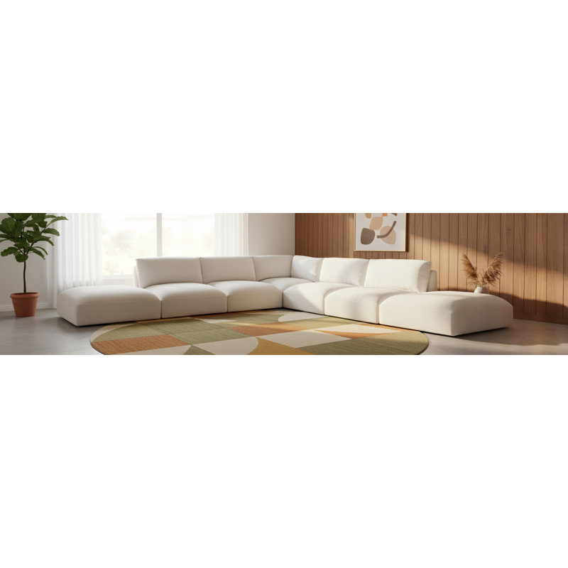 Canapé modulaire réversible de large de 150 po avec repose-pieds Hubband, Tissu crème