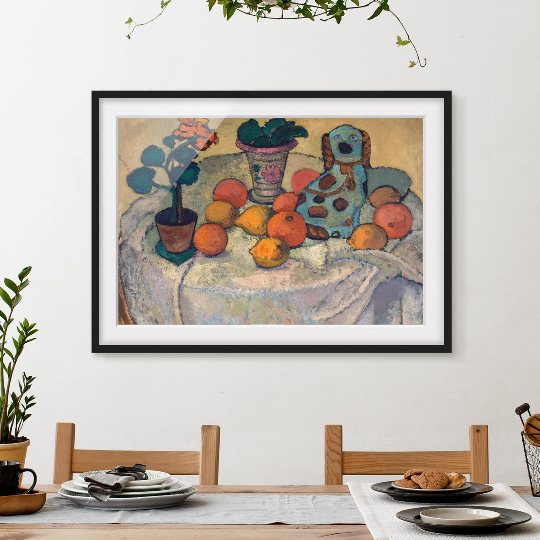 Gerahmtes Poster Still Life with Oranges and Stoneware Dog von Paula modersohn-Becker