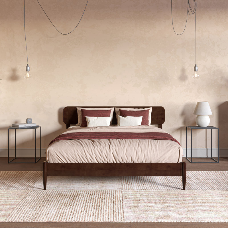 Vetu Solid Wood Platform Bed, Walnut, Queen