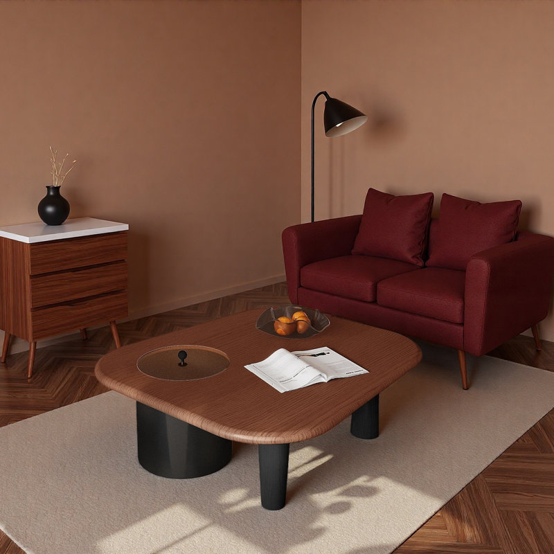 Table basse Italian, H 13,8 po x L 27,6 po x l 27,6 po, Brun