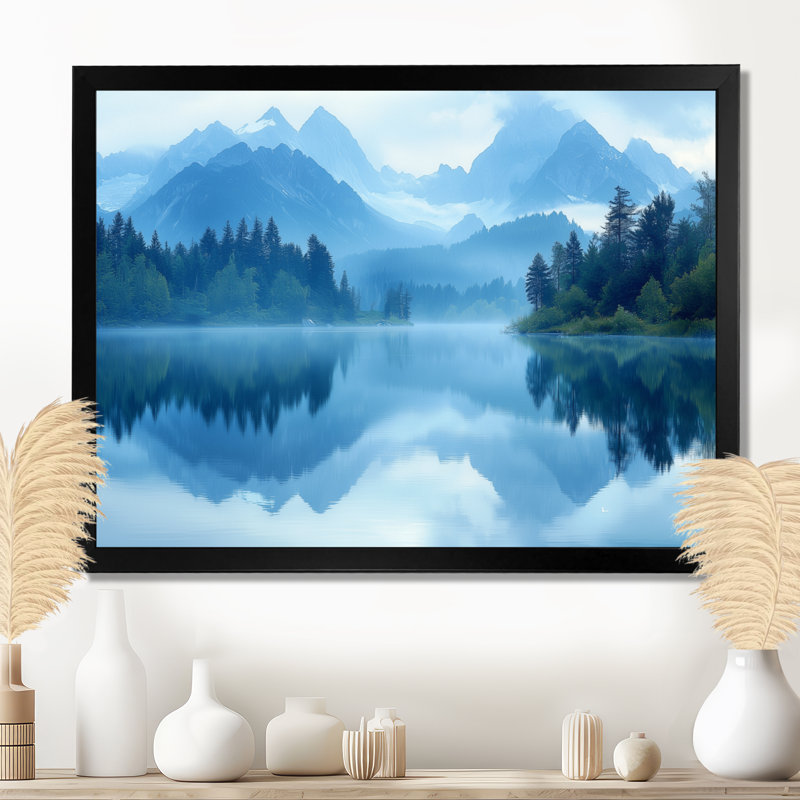 Gesko Mountain Lake Silent Reflections III - montagnes, art mural, Reproduction d'une seule photo avec cadre, Noir