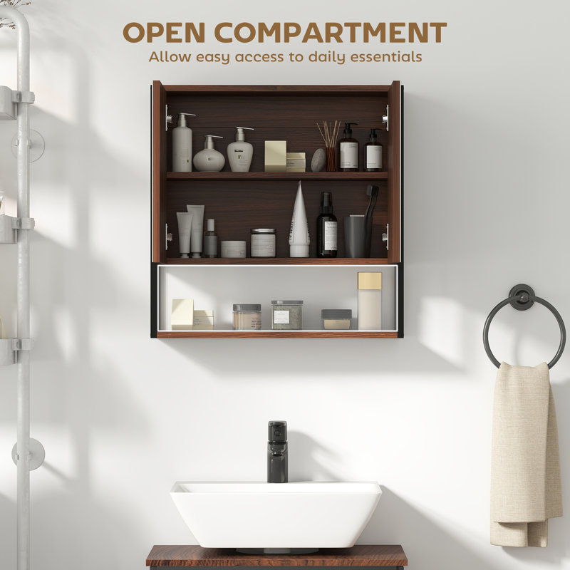 23.6mm W 23.6mm H Wall Mounted Required Framed Medicine Cabinet Mirror Adjustable, Natural Wood