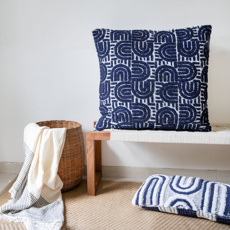 Geometric Black and White Cotton Blend Throw Pillow