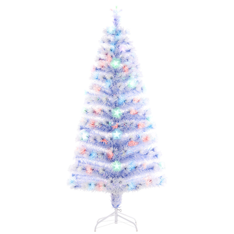 Sapin de Noël artificiel pré-éclairé 5 pi avec branches réalistes, lumières DEL multicolores, fibre optique et 180 pointes - blanc / bleu