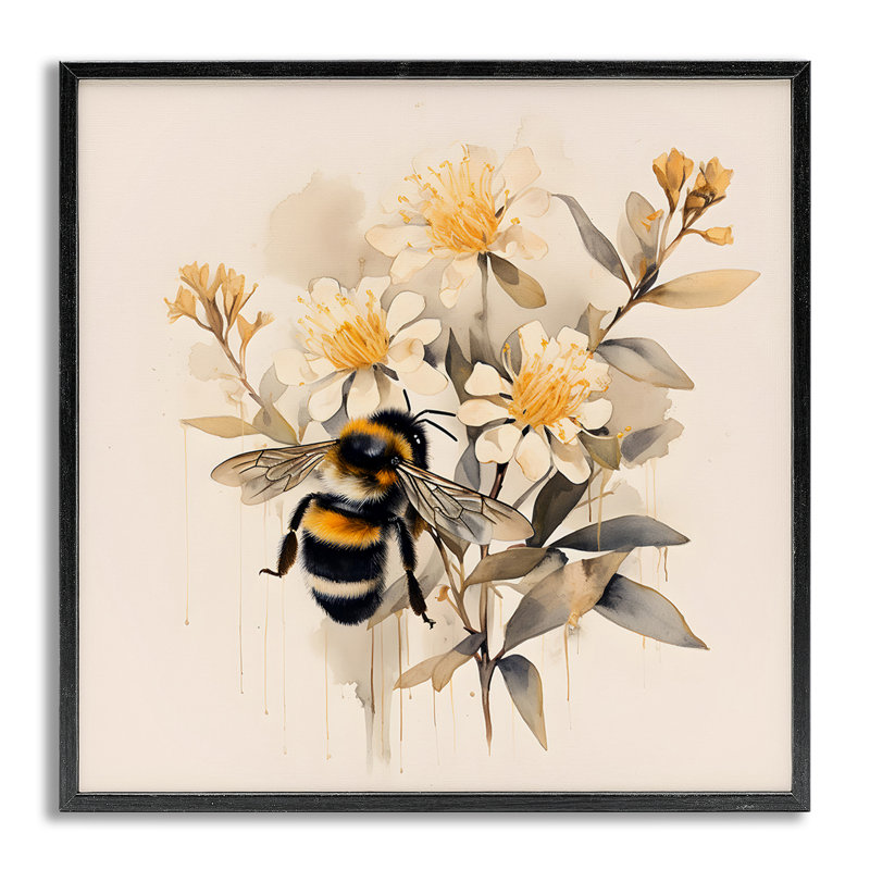 Gray Framed Honeybee with Daisies Canvas Print, 24" x 24"
