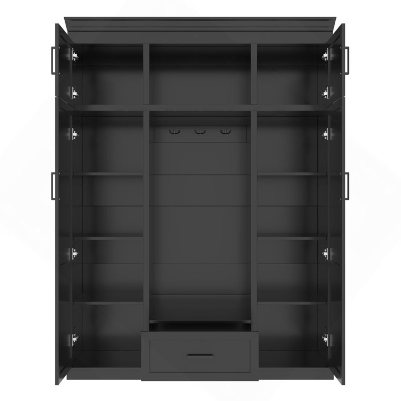 Arbre d'entrée 85,2 po avec banc et 3 crochets, armoire de rangement moderne avec 4 portes, 1 tiroir et tablettes réglables pour le couloir, le vestibule et le salon