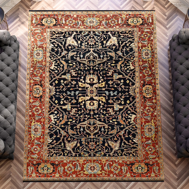 High-Quality Hand-Knotted Blue And Red Area Rug, Rectangle 8' x 10'