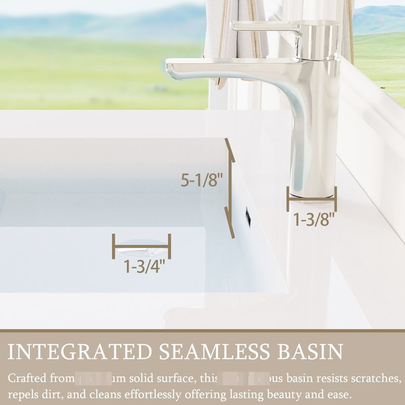 Meuble-lavabo flottant mural de 36 po avec lavabo, style fonctionnel et moderne, lavabo à surface solide, tiroirs à fermeture en douceur, chêne naturel, résine, assemblage facile, conception durable et durable, utilisation durable