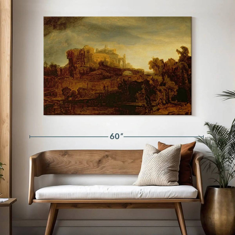 Lilie paysage avec un château, H 34 po x l 51 po