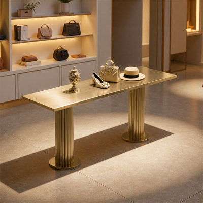 Table présentoir à colonne rétro or chaud