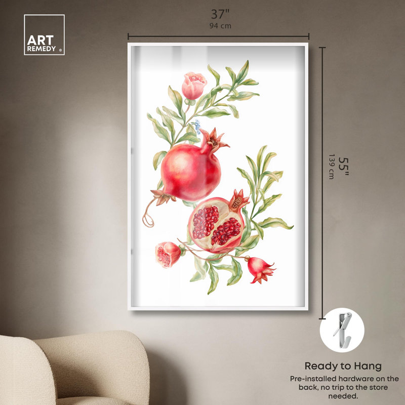 «Pomegranate Bloom II Shadowbox Print Summer Art Prints» par Art Remedy, H 55 po x l 37 po, Blanc