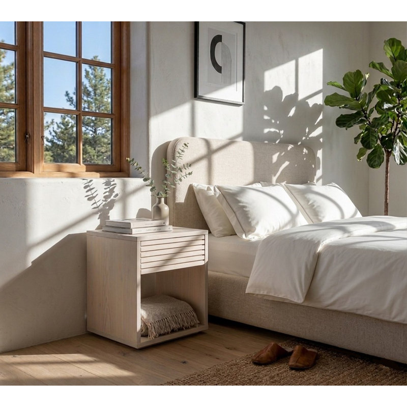 Table de chevet scandinave en bois massif avec 1 tiroir - Bois franc blanc