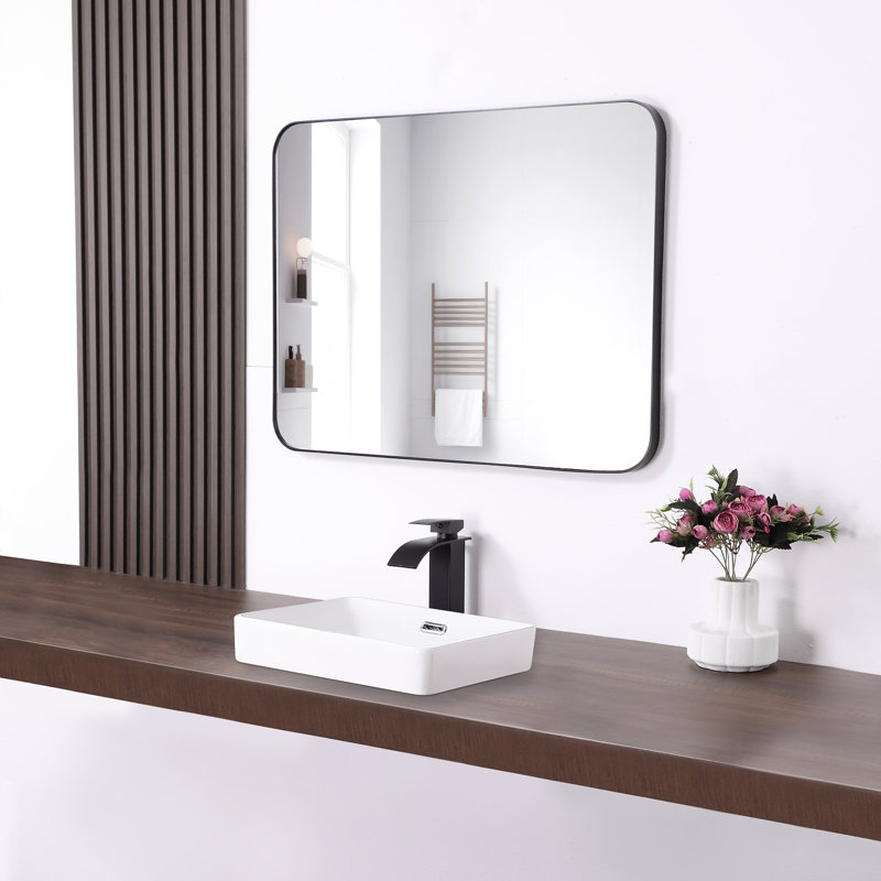 KARAMAG 16" White Porcelain Drop In Bathroom Sink Rectangular Semi-Recessed Vanity Sink With Overflow For Modern Bathroom