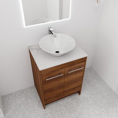 Ikin 24" Freestanding Single Bathroom Vanity with Ceramic Top, 2 Doors, 1 Adjustable Shelf