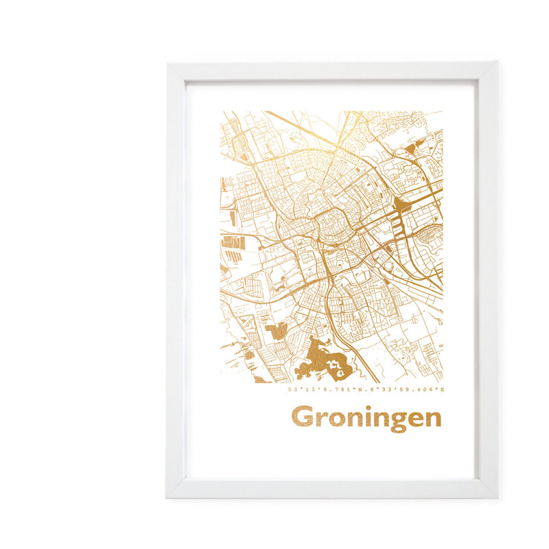 Groningen Map - Single Picture Frame Print, 42.5cm H x 32.5cm W x 3.5cm D