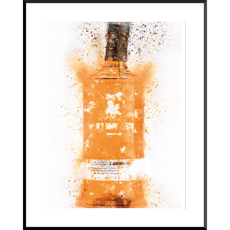 Orange Gin Bottle - Single Picture Frame Painting on Wood, 22" H x 18" W