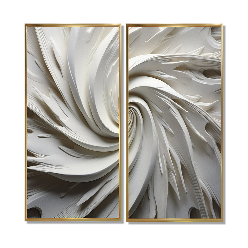 White Majestic Motion I - Décoration murale moderne blanche 2 panneaux, H 40 po x l 40 po, Impression encadrée flottante