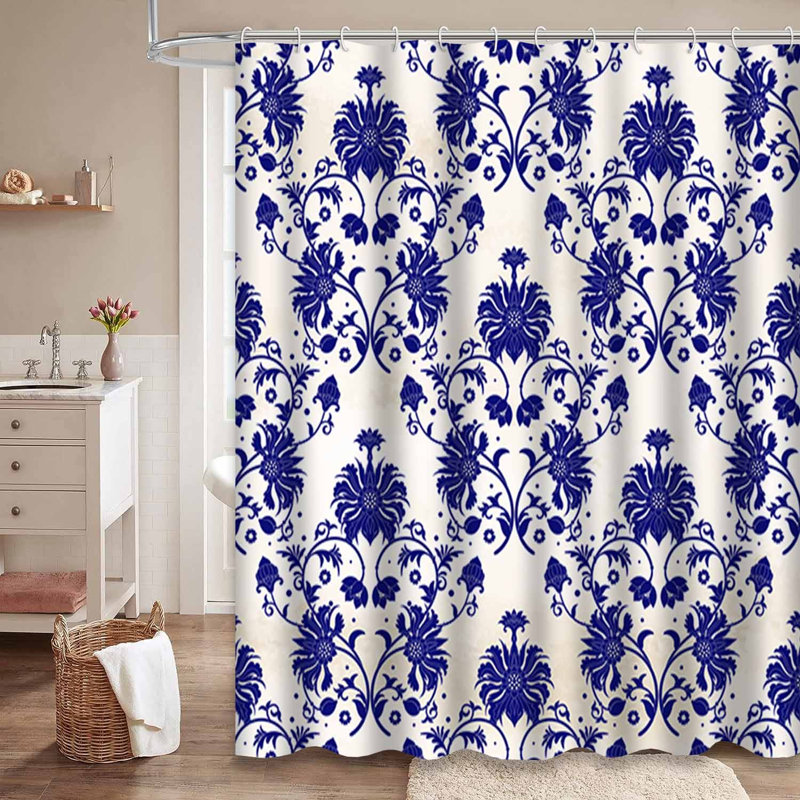 Rideau de douche aquarelle sans couture à motif floral chinois avec 12 crochets, L 72 po x l 72 po