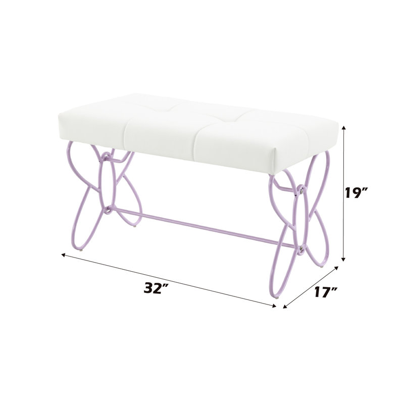 Banc avec similicuir blanc - base en métal mauve, papillon, confortable pour les espaces de vie en cuir sans dossier, conception de la base, espace